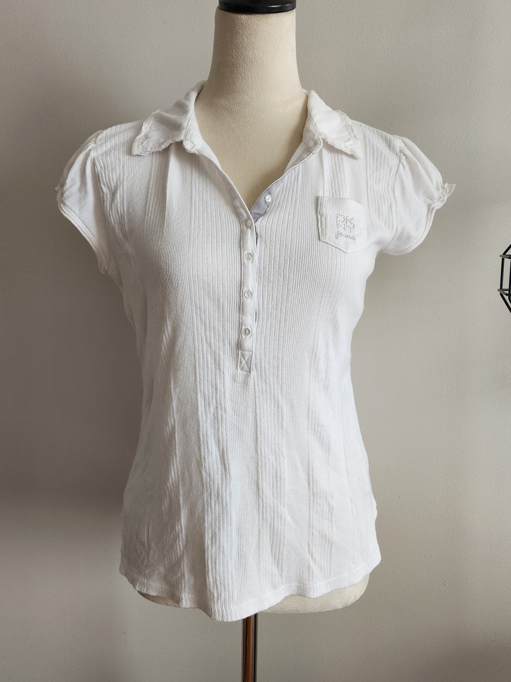 DKNY White Short-Sleeve Button-Front Polo Shirt